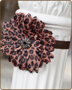 Brown Leopard Flower Fold Over Elastic Headband