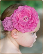 Pink Peony Flower Lace Headband