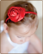 Satin Rose Clippie or Headband Red Large