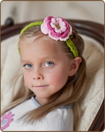 Pink/Green Flower Crochet Headband