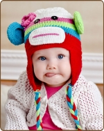 Multi-Color Girl Sock Monkey Hat