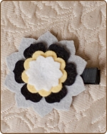Felt Clippie - Grey/Black/Yellow Flower