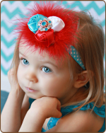 Red/Turquoise Rolled Roses on Chevron Headband