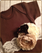 Brown Bodysuit with Vintage Sash and Removable Flower