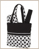 Quilted Retro Design 3Pc Diaper Bag Black/White