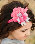 Pink Felt Bow/Flower on Double Ruffle Headband