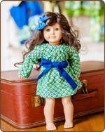 Doll Peasant Sleeve Dress - Blue/Green