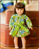 Doll Peasant Sleeve Dress - Green/Blue
