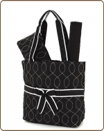 Quilted Wave Stitched 3Pc Diaper Bag Black/White