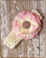 Cream/Pink Crochet Headbands 2.5 inch