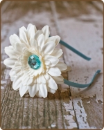 Blue/Cream Flower Satin Lined Metal Headband