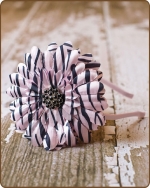 Blushing Pink Zebra Flower Satin Lined Metal Headband