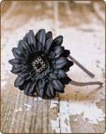 Charcoal Black Flower Satin Lined Metal Headband