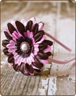 Chocolate/Pink Mix Flower Satin Lined Metal Headband