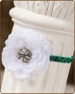 Mint Green/White Flower Glitter Elastic Headband