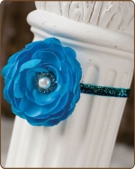 Turquoise Flower Glitter Elastic Headband