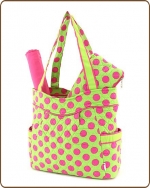 Quilted Large Polka Dots 3Pc End Pockets Diaper Bag Lime/Fuchsia