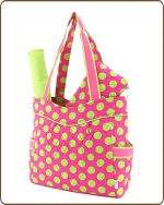 Quilted Large Polka Dots 3Pc End Pockets Diaper Bag Fuchsia/Lime