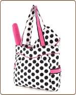 Quilted Large Polka Dots 3Pc End Pockets Diaper Bag White/Black/Pink